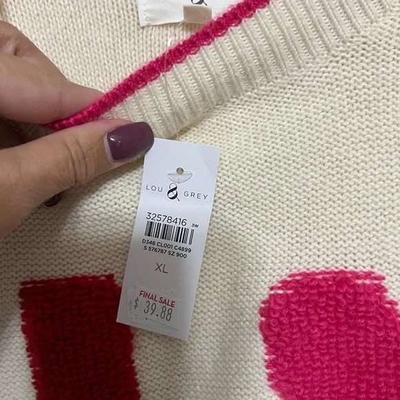 NWT Lou & Grey LOVE Sweater - White with Red and Pink Accents - Picture 4 of 4